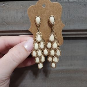 Gold and White Post Drop Earrings